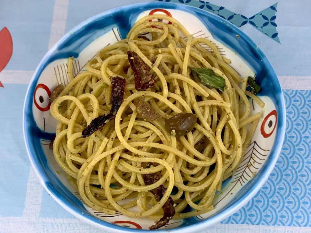 pasta con pesto de pistacho